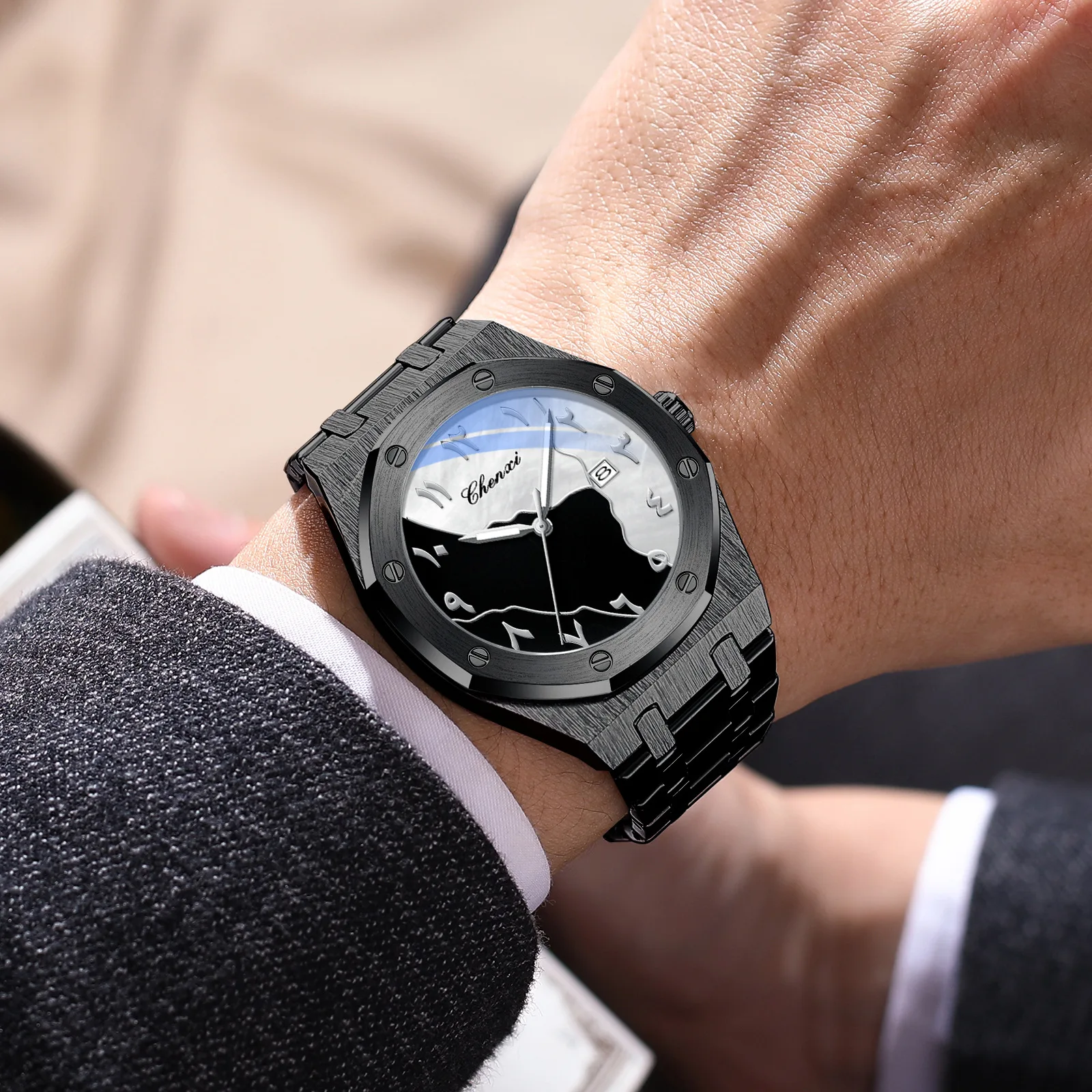 Мужские часы с арабским циферблатом, стальным браслетом, премиум-класса, водонепроницаемые, кварцевые
Мужские часы с арабским циферблатом, стальным браслетом, премиум-класса, водонепроницаемые, кварцевые