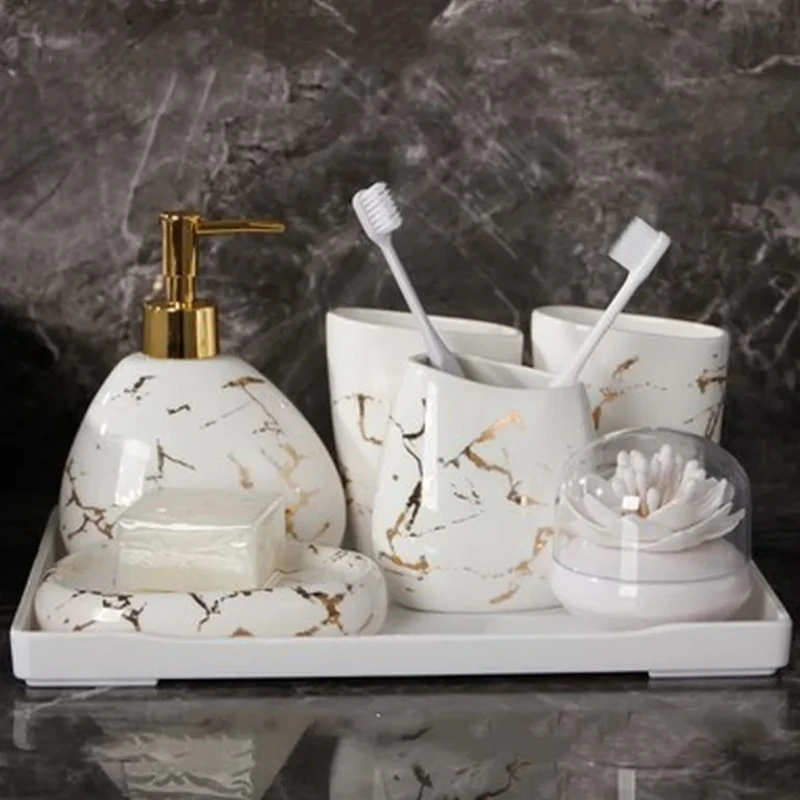 Мраморный керамический набор для ванной комнаты 6-7 шт. В комплект входит дозатор мыла, держатель для зубных щеток, стакан, мыльница, современные аксессуары для ванной
Мраморный керамический набор для ванной комнаты 6-7 шт. В комплект входит дозатор мыла, держатель для зубных щеток, стакан, мыльница, современные аксессуары для ванной