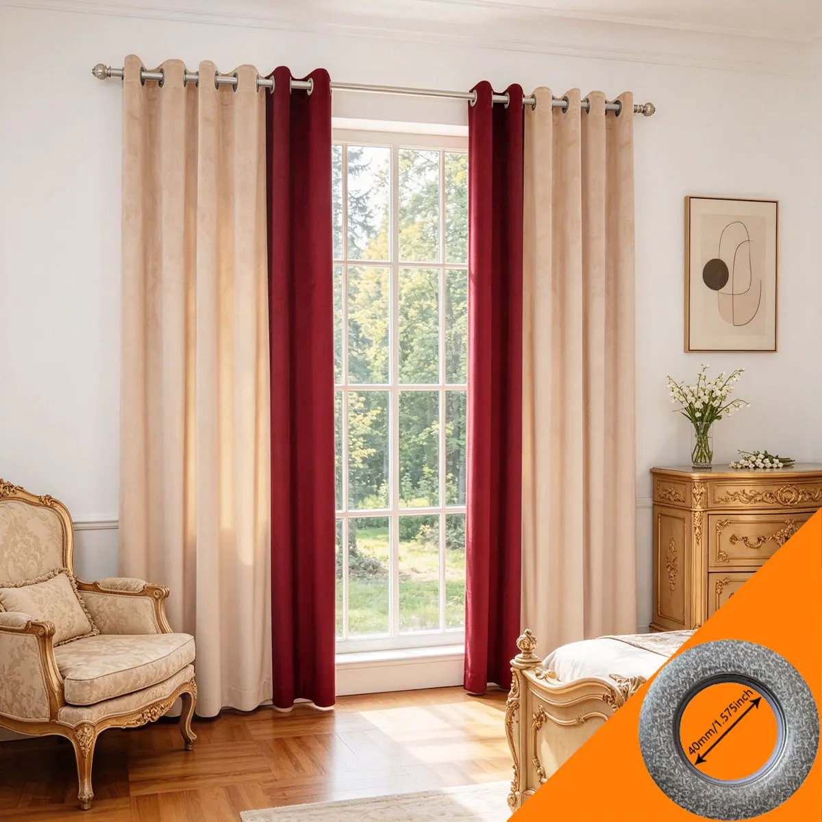 Modern Minimalist Color Block Velvet Curtains, Beige & Burgundy Grommet Curtains
Modern Minimalist Color Block Velvet Curtains, Beige & Burgundy Grommet Curtains