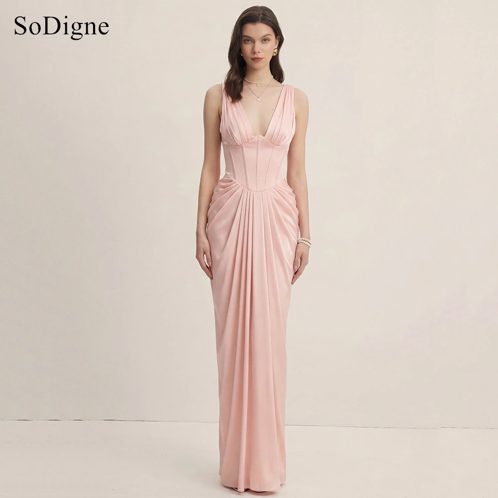 SoDigne Elegant Pink Evening Dresses Pleats V-Neck Sleeveless Party Dress Sheath Mermaid Prom Gowns Customized
SoDigne Elegant Pink Evening Dresses Pleats V-Neck Sleeveless Party Dress Sheath Mermaid Prom Gowns Customized
