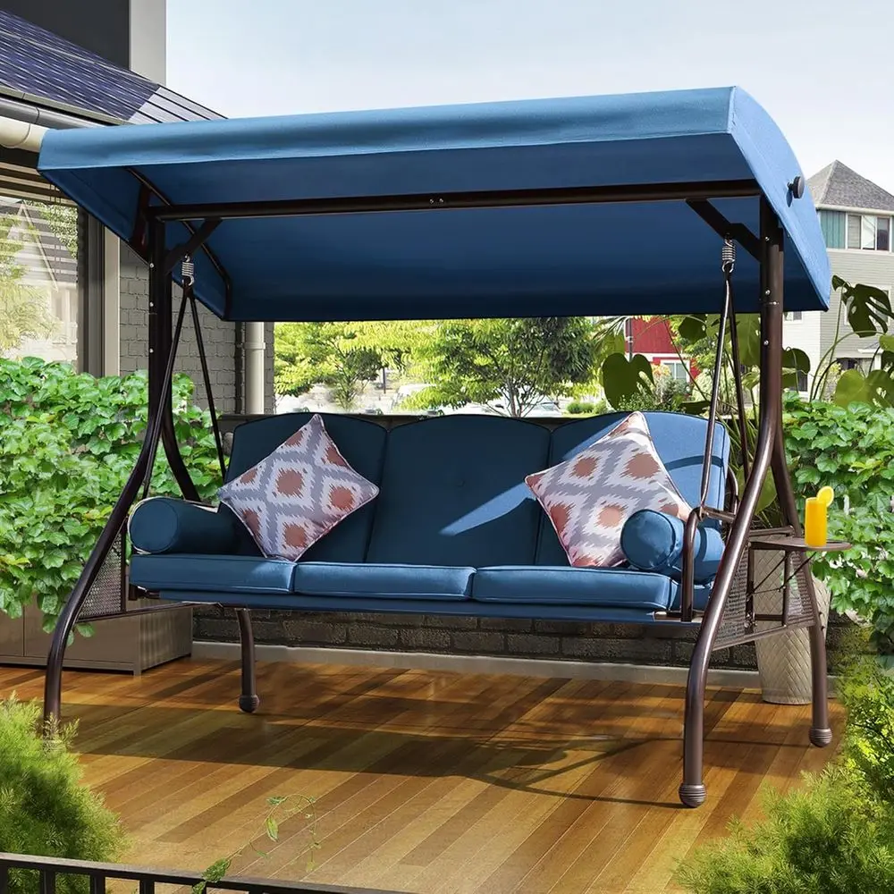 3-Seat Weather-Resistant Outdoor Swing with Cushion, Pillows, and Folding Side Table
3-Seat Weather-Resistant Outdoor Swing with Cushion, Pillows, and Folding Side Table