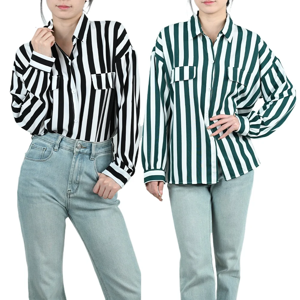 Spring Autumn Fashion Women's Loose Striped Long Sleeve Shirt Woman's Casual Work Shirt Female Elegant Long Sleeve Button Tops 
Spring Autumn Fashion Women's Loose Striped Long Sleeve Shirt Woman's Casual Work Shirt Female Elegant Long Sleeve Button Tops