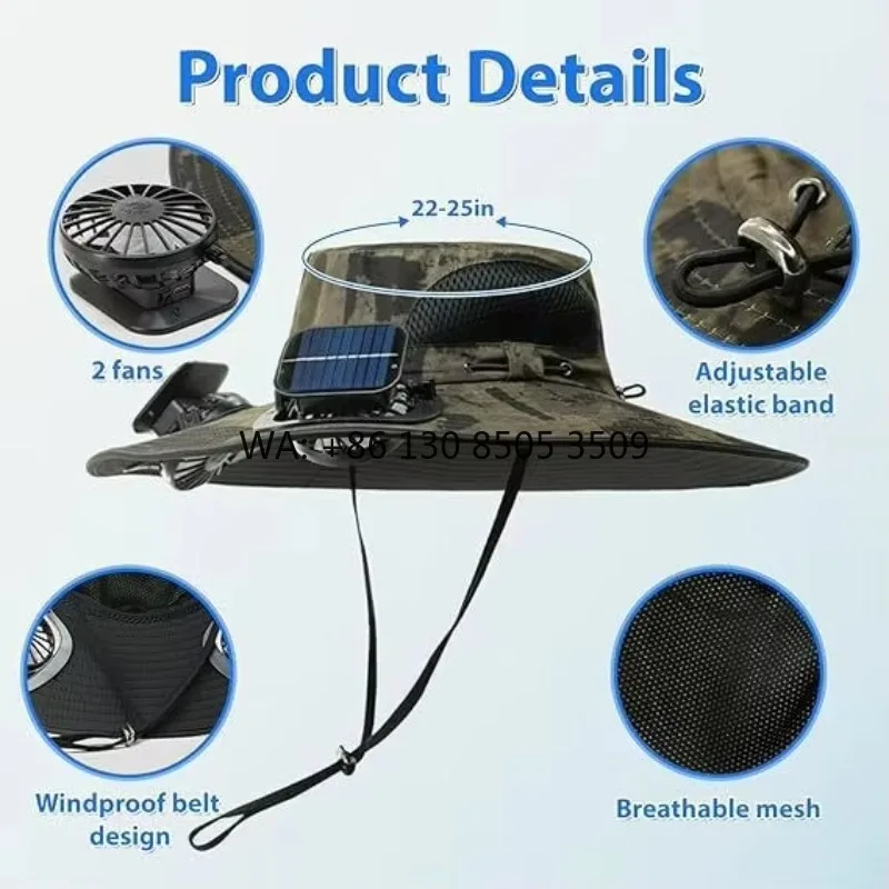 Rechargeable Solar Fan Hat - Adjustable Wide Brim (60cm) Fishing Cap with Dual Cooling Fans & UV Protection
Rechargeable Solar Fan Hat - Adjustable Wide Brim (60cm) Fishing Cap with Dual Cooling Fans & UV Protection