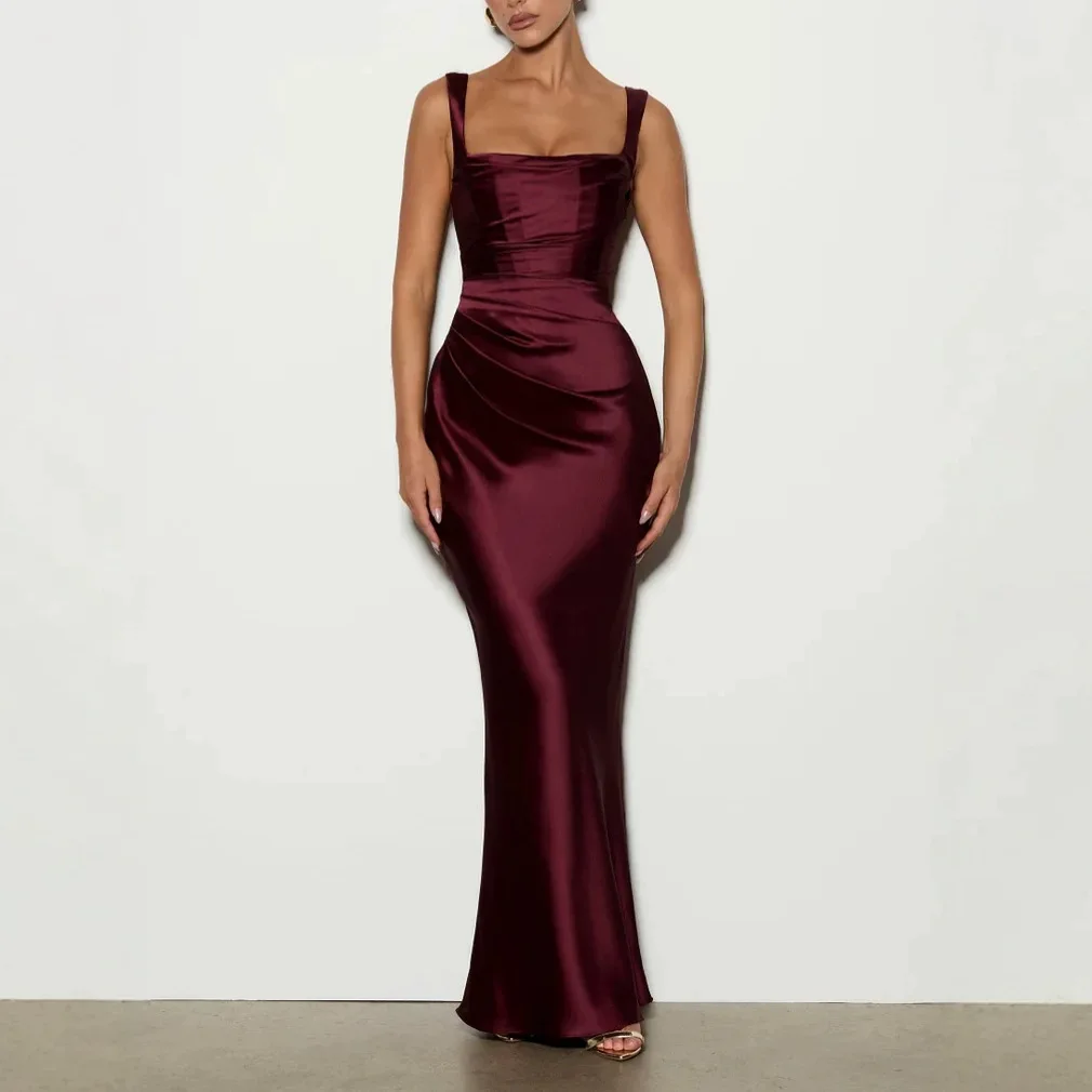 Elegant Satin Backless Sexy Maxi Dress Square Neck Off-shoulder Sleeveless Fishbone Tail Dress Lady Prom Club Party Evening Gown
Elegant Satin Backless Sexy Maxi Dress Square Neck Off-shoulder Sleeveless Fishbone Tail Dress Lady Prom Club Party Evening Gown