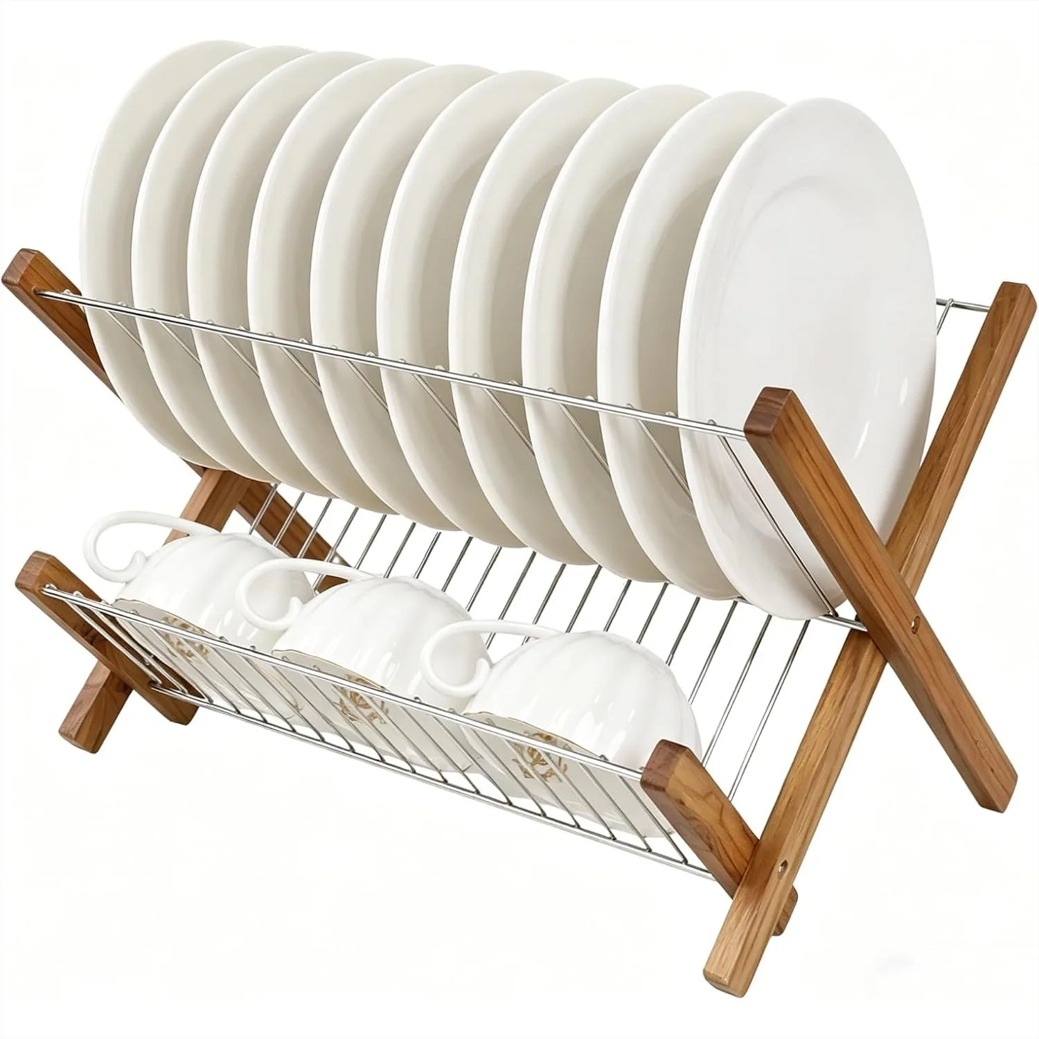 2 Tier Collapsible Dish Drying Rack With Stainless Steel And Teak Wood For Kitchen Counter
2 Tier Collapsible Dish Drying Rack With Stainless Steel And Teak Wood For Kitchen Counter