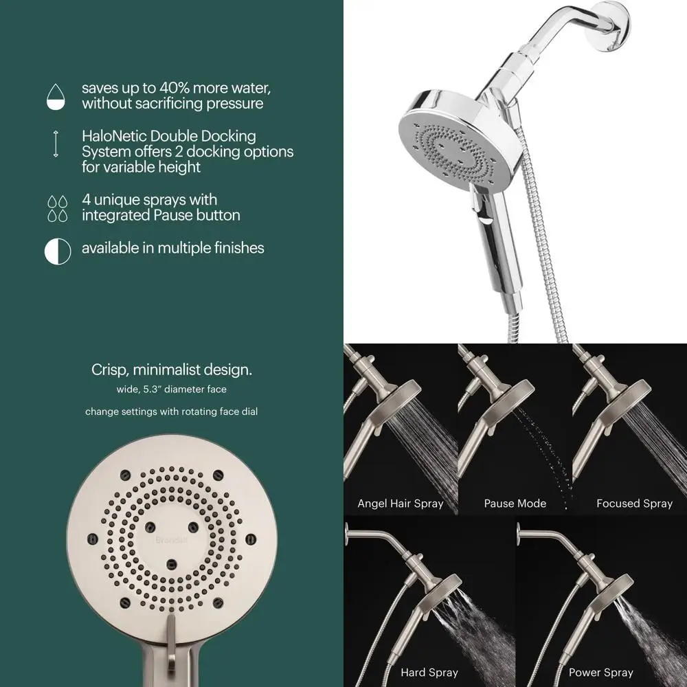 Double Dock Magnetic Handheld Shower with 60 Stainless Steel Hose, 5 Settings, Chrome Finish
Double Dock Magnetic Handheld Shower with 60 Stainless Steel Hose, 5 Settings, Chrome Finish