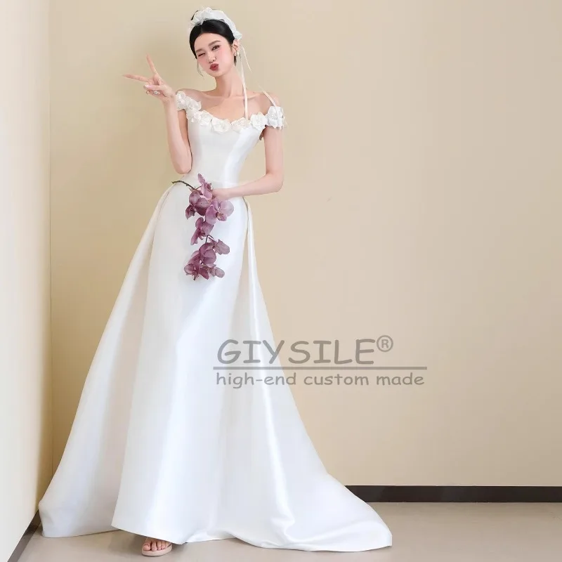 GIYSILE Customized Simple Fashion Satin One-shoulder Light Wedding Dress Satin Simple White Trailing Welcome Evening Dresses
GIYSILE Customized Simple Fashion Satin One-shoulder Light Wedding Dress Satin Simple White Trailing Welcome Evening Dresses