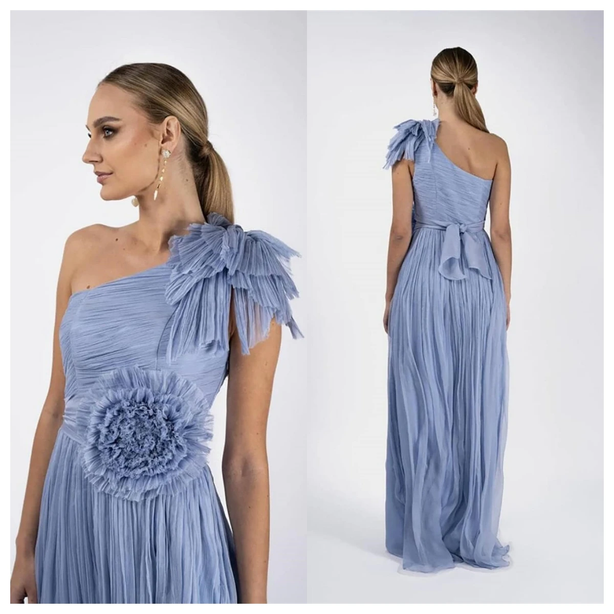 Customized Fashion Blue Chiffon Evening Dress One Shoulder Sleeveless Celebrity Gowns Flowers Vestido De Festa Temper
Customized Fashion Blue Chiffon Evening Dress One Shoulder Sleeveless Celebrity Gowns Flowers Vestido De Festa Temper