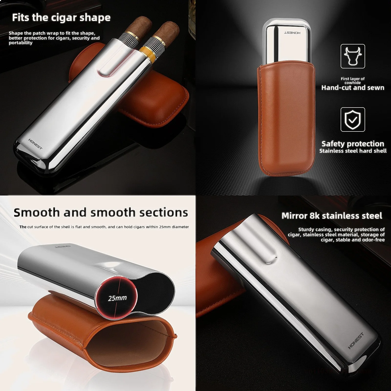 HONEST 2024 Top Grain Leather Cigar Case Tube Set Portable Travel Holder Gift Box
HONEST 2024 Top Grain Leather Cigar Case Tube Set Portable Travel Holder Gift Box