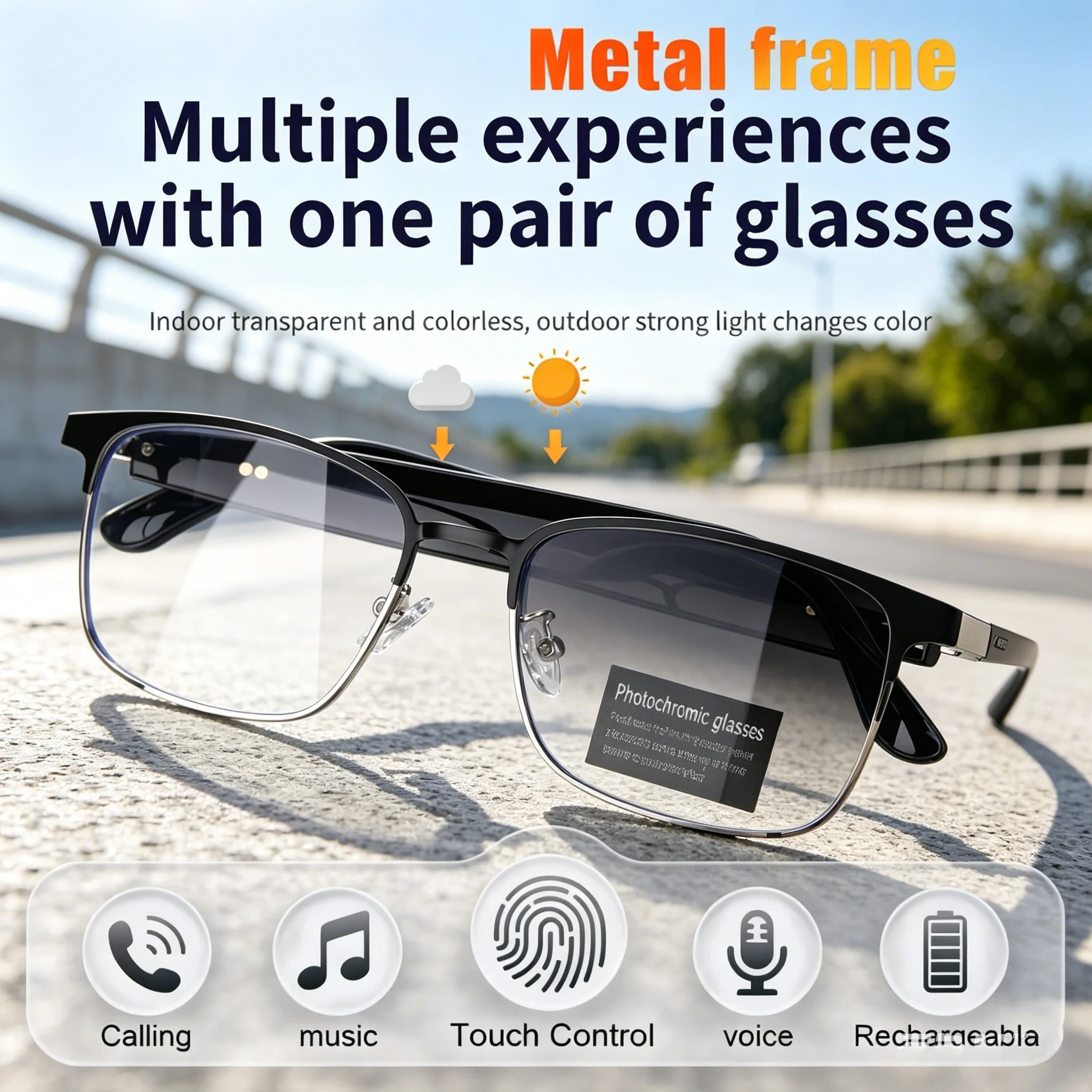 Multifunction AI Smart Glasses Metal Frame Color Changing Lens Dual Touch Bluetooth Wireless Call For Men And Women
Multifunction AI Smart Glasses Metal Frame Color Changing Lens Dual Touch Bluetooth Wireless Call For Men And Women
