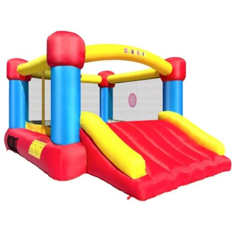 Inflatable Bounce House for outdoor play, durable PVC-coated material, blue and red color, includes GFCI blower, basketball hoo
Inflatable Bounce House for outdoor play, durable PVC-coated material, blue and red color, includes GFCI blower, basketball hoo
