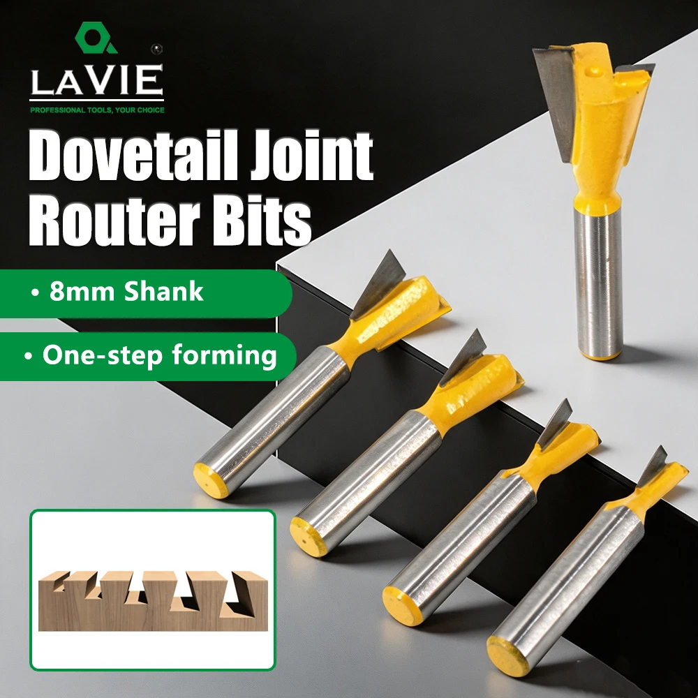 LAVIE 8mm Shank Dovetail Router Bit Set, 6.35-19.05mm Wood Joint Milling Cutter, Carbide Tipped MC02221
LAVIE 8mm Shank Dovetail Router Bit Set, 6.35-19.05mm Wood Joint Milling Cutter, Carbide Tipped MC02221
