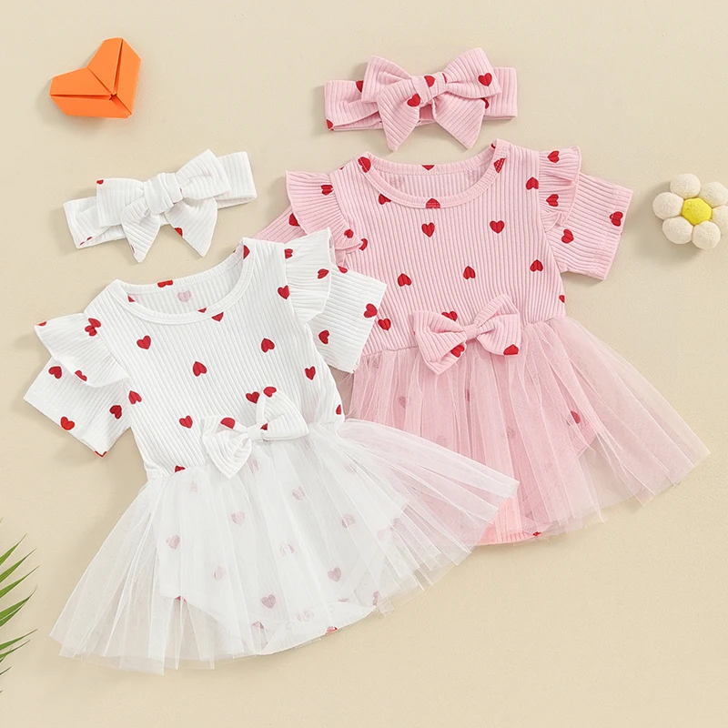 Infant Baby Girl Valentine's Day Romper Dress with Headband Short Sleeve Heart Print Tulle Patchwork Jumpsuit Children Clothing
Infant Baby Girl Valentine's Day Romper Dress with Headband Short Sleeve Heart Print Tulle Patchwork Jumpsuit Children Clothing