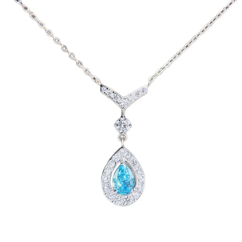 PT950 platinum waterdrop necklace with a blue sapphire pendant, simple and versatile, in the style of Instagram, does not fade
PT950 platinum waterdrop necklace with a blue sapphire pendant, simple and versatile, in the style of Instagram, does not fade