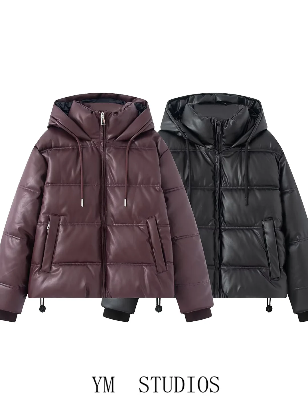 Women's Thickened Faux Leather Hooded down Cotton Jacket Loose Zipper Bread Style Coat Long Sleeve Regular Length Pure Color
Women's Thickened Faux Leather Hooded down Cotton Jacket Loose Zipper Bread Style Coat Long Sleeve Regular Length Pure Color