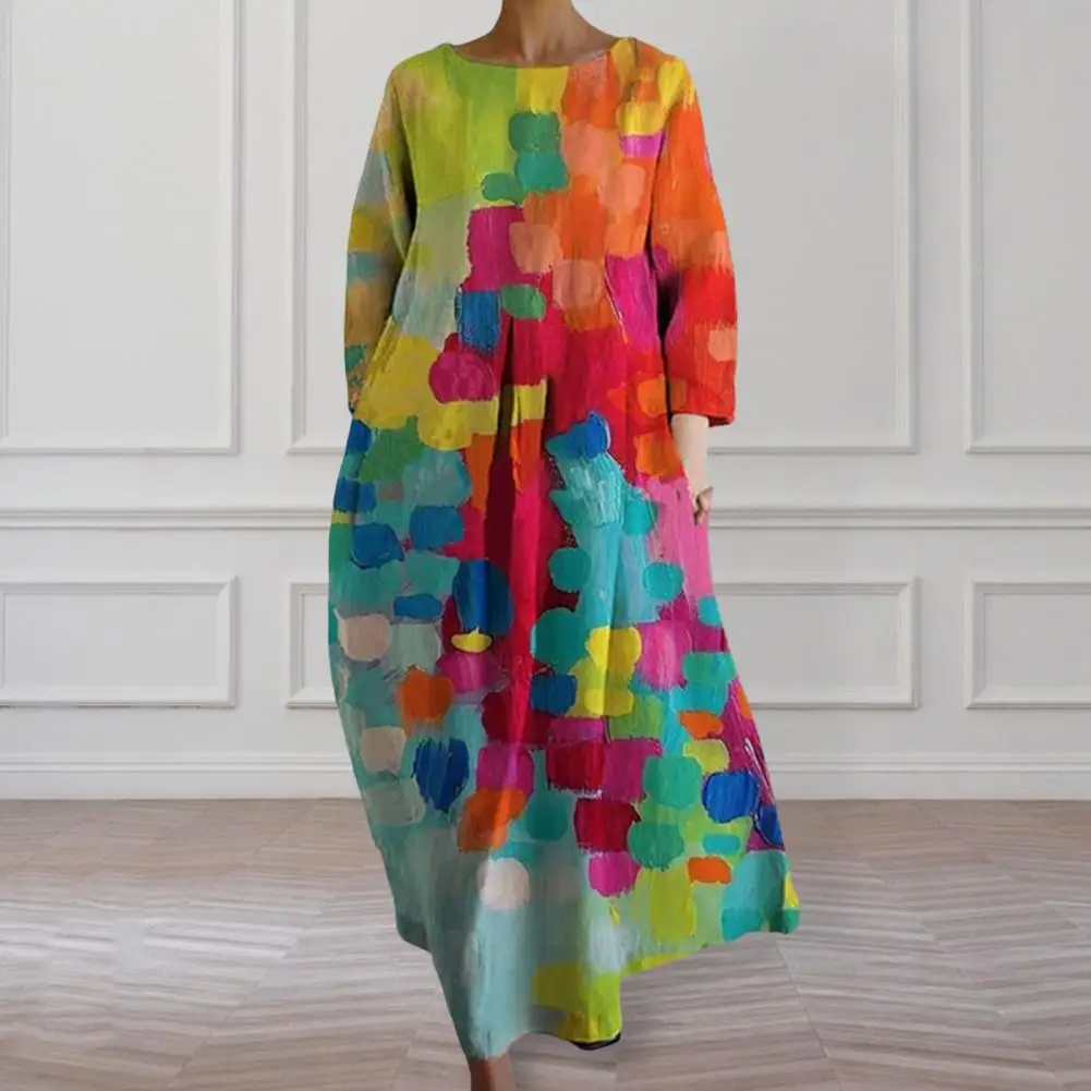 Lightweight Printed Dress Colorful Printed Maxi Dress with Three Quarter Sleeves Side Pockets for Women A-line for Vacation
Lightweight Printed Dress Colorful Printed Maxi Dress with Three Quarter Sleeves Side Pockets for Women A-line for Vacation