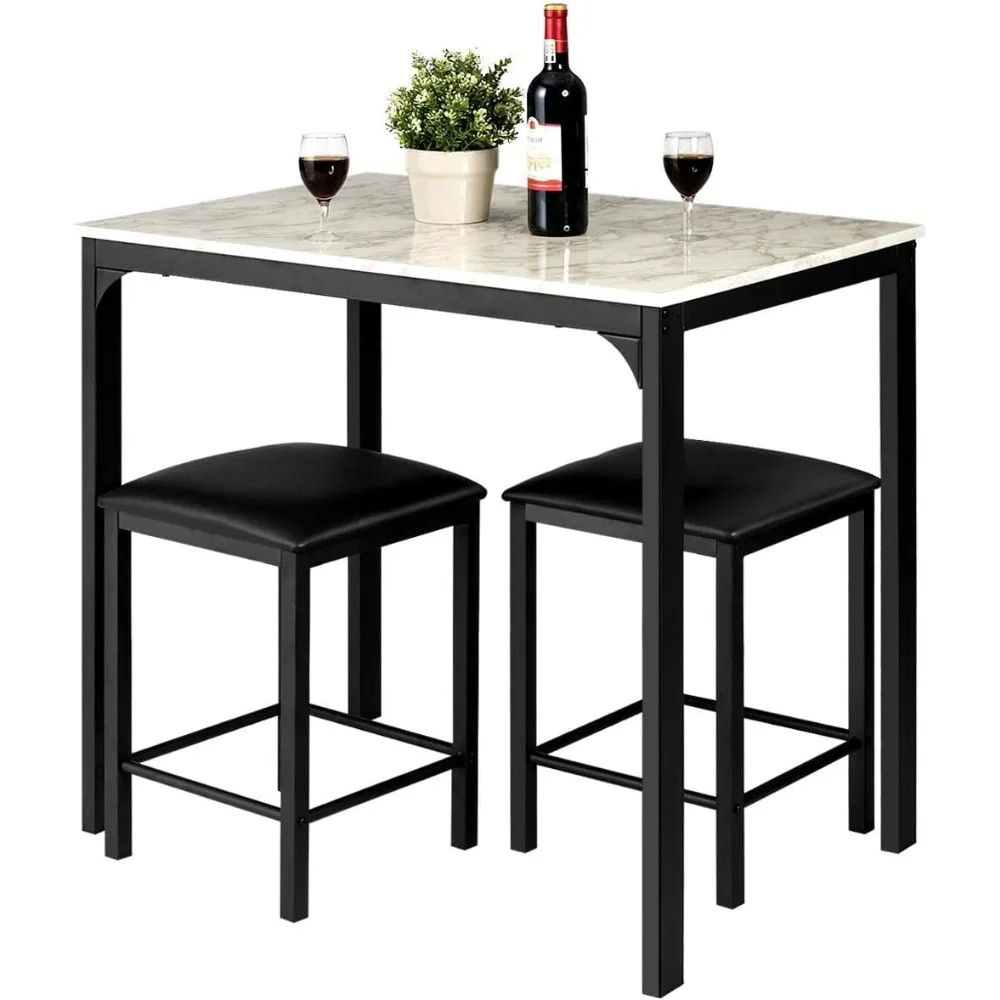 Dining Table Set for 2 w/Faux Mable Tabletop and PU Leather Stools, 3 Pieces Table and Chairs, 2 Person Kitchen Table Set
Dining Table Set for 2 w/Faux Mable Tabletop and PU Leather Stools, 3 Pieces Table and Chairs, 2 Person Kitchen Table Set