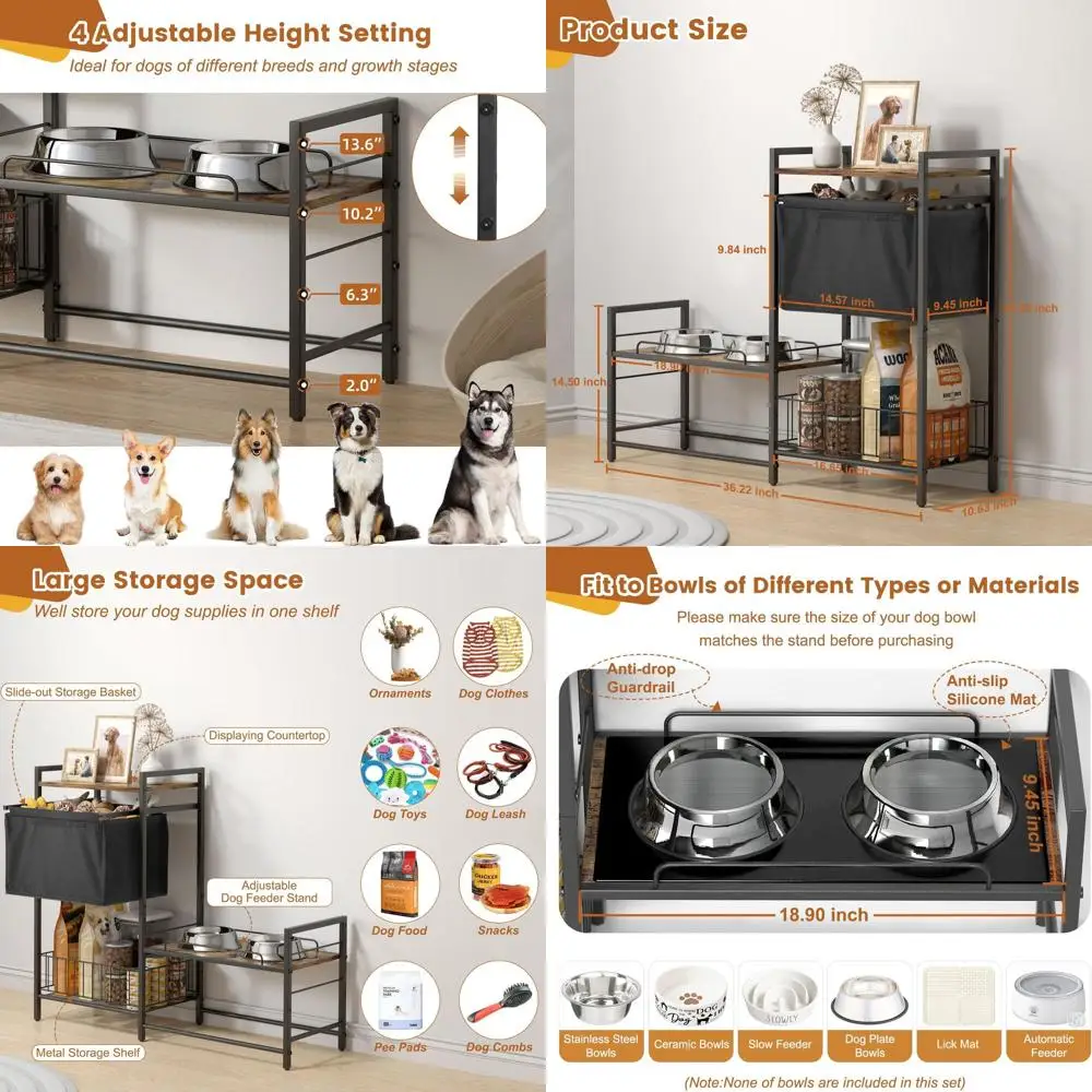 Height-Adjustable Dog Bowl Stand with Storage Bin, Multi-Purpose Feeding Station for All Dog Sizes
Height-Adjustable Dog Bowl Stand with Storage Bin, Multi-Purpose Feeding Station for All Dog Sizes