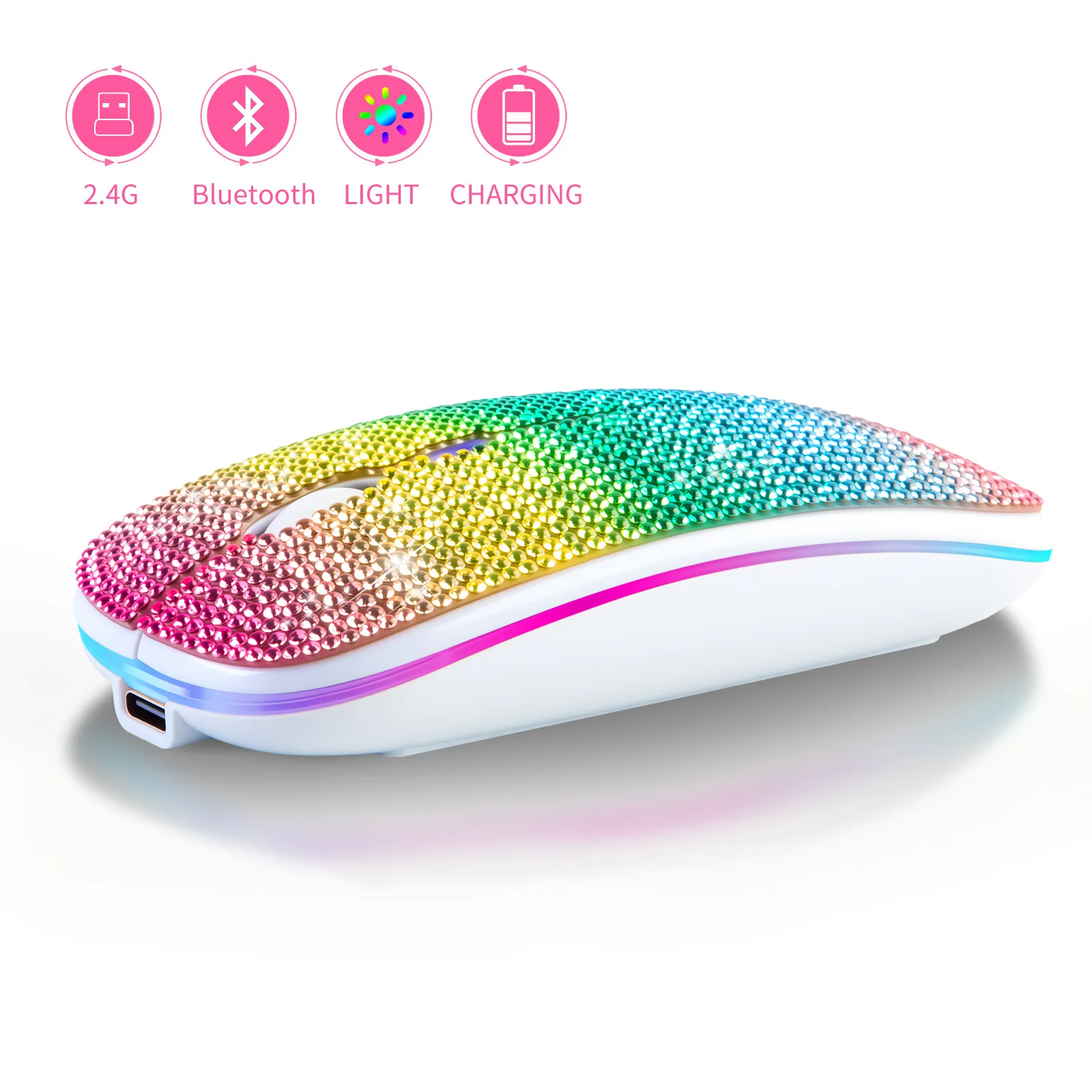 Bling Dazzling Rhinestone Wireless Mouse, Dual-Mode (USB & Bluetooth) Glowing Rechargeable Silent Mouse, Cute Ergonomic Computer
Bling Dazzling Rhinestone Wireless Mouse, Dual-Mode (USB & Bluetooth) Glowing Rechargeable Silent Mouse, Cute Ergonomic Computer