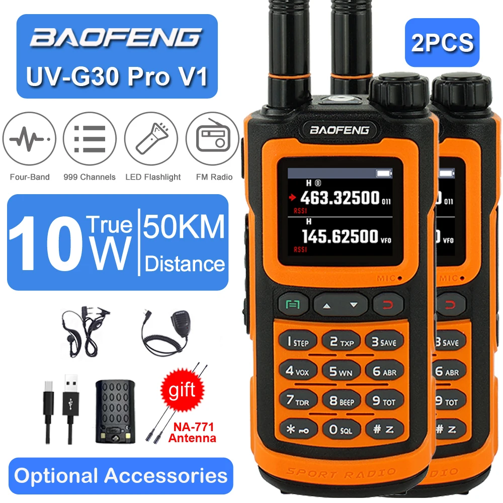 2PCS Baofeng 10W Walkie Talkie Four Bands Long Range Portable Ham Radios Copy Frequency 999CH LCD NOAA 2-Way Radio UV-G30 Pro V1
2PCS Baofeng 10W Walkie Talkie Four Bands Long Range Portable Ham Radios Copy Frequency 999CH LCD NOAA 2-Way Radio UV-G30 Pro V1