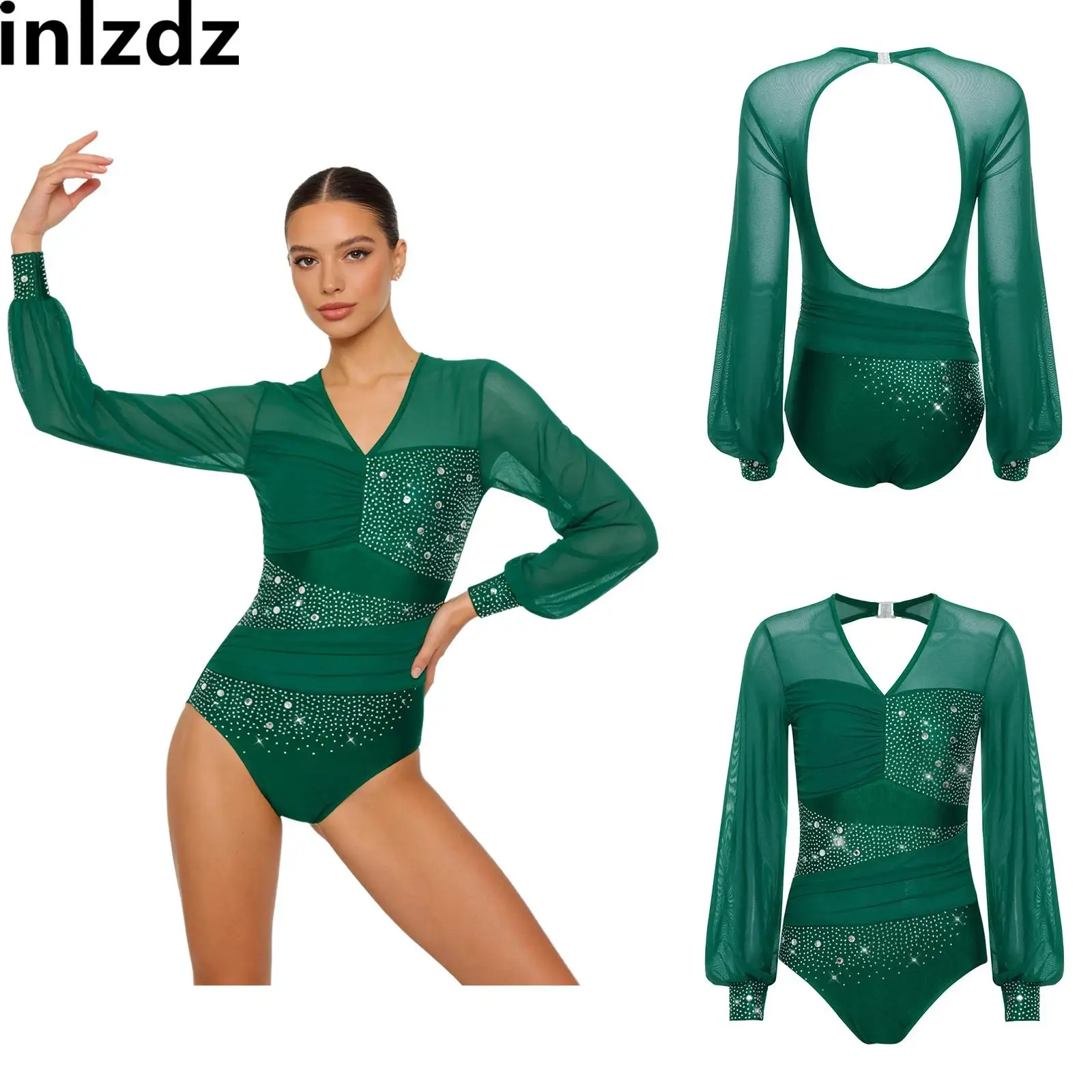 Womens Long Sleeve Ballet Unitards Gymnastics Figure Skating Tango Latin Dancewear Rhinestone Mesh Back Cutout Leotard Bodysuit
Womens Long Sleeve Ballet Unitards Gymnastics Figure Skating Tango Latin Dancewear Rhinestone Mesh Back Cutout Leotard Bodysuit