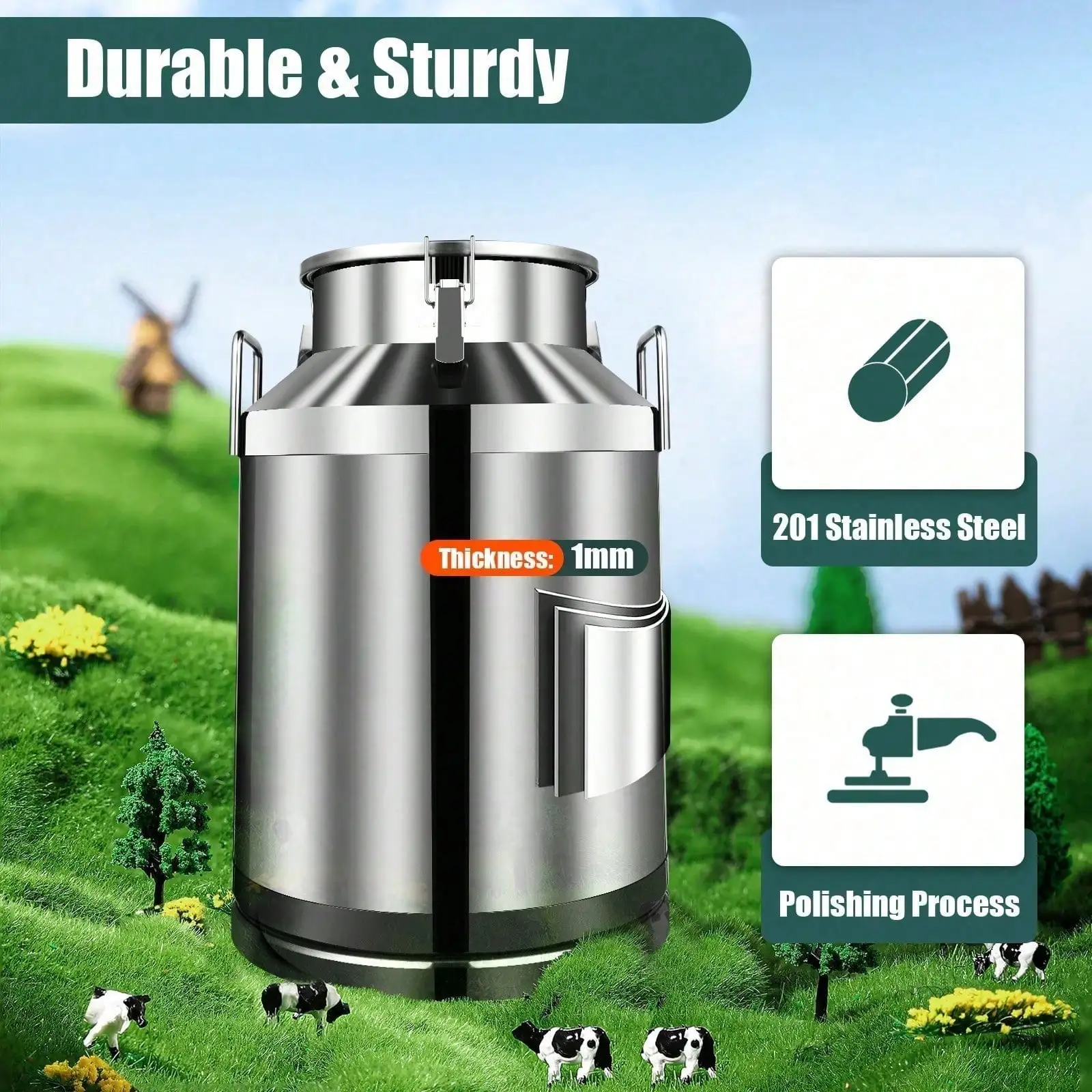 60L Stainless Steel Milk Can for Heavy Restaurant Wine Pail Bucket With Thick Handle Milk Transport Cans For Kitchen (15.9Gal)
60L Stainless Steel Milk Can for Heavy Restaurant Wine Pail Bucket With Thick Handle Milk Transport Cans For Kitchen (15.9Gal)