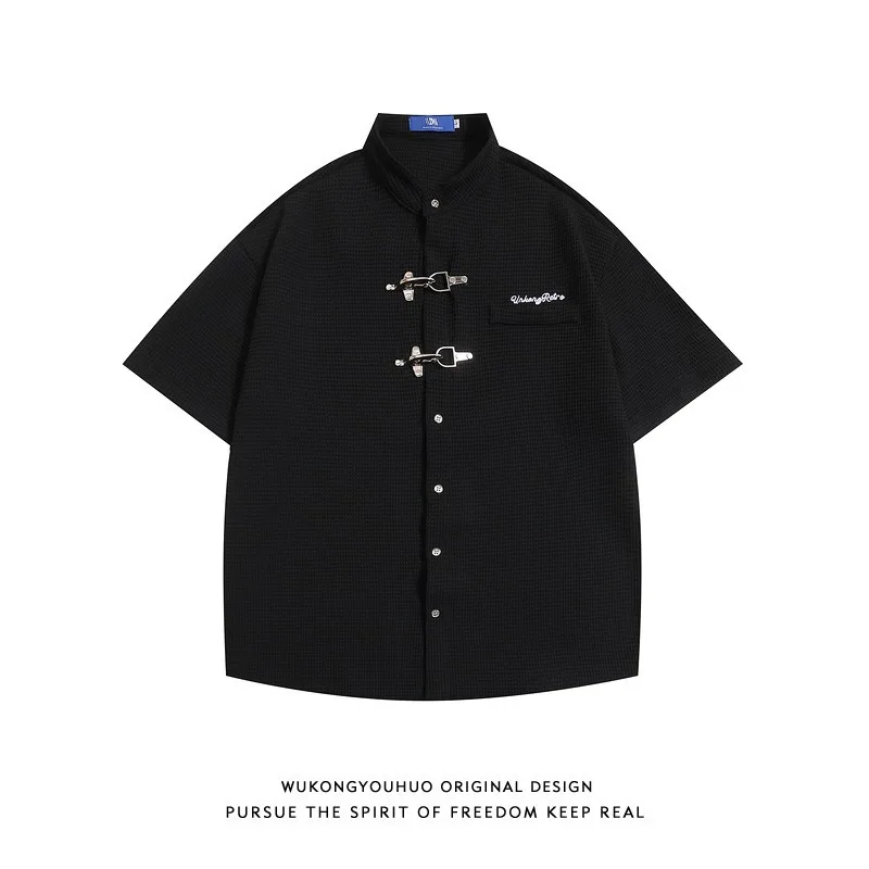 2026 New Retro Metal Buckle Short Sleeve Shirt Men Waffle Loose Casual Tops Fashion Couple Streetwear Summer Daily Blouse
2026 New Retro Metal Buckle Short Sleeve Shirt Men Waffle Loose Casual Tops Fashion Couple Streetwear Summer Daily Blouse