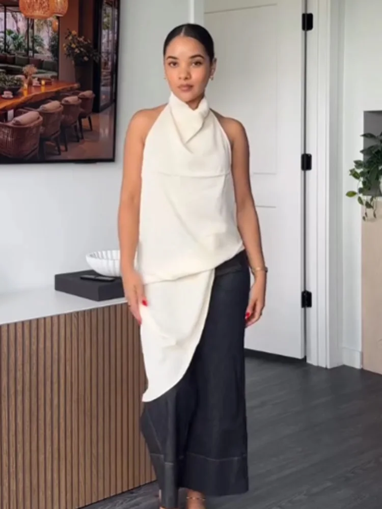 HH Women Summer Fashion Satin Hanging Neck Collar Asymmetric Top Female Sexy Backless Decorate Sleeveless Party Solid Satin Top
HH Women Summer Fashion Satin Hanging Neck Collar Asymmetric Top Female Sexy Backless Decorate Sleeveless Party Solid Satin Top