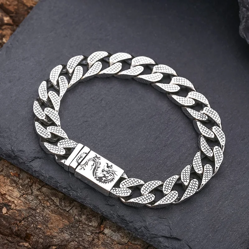925 sterling silver bracelet black dragon scale cuban men thick thai silver retro distressed trendystylish jewelry
925 sterling silver bracelet black dragon scale cuban men thick thai silver retro distressed trendystylish jewelry