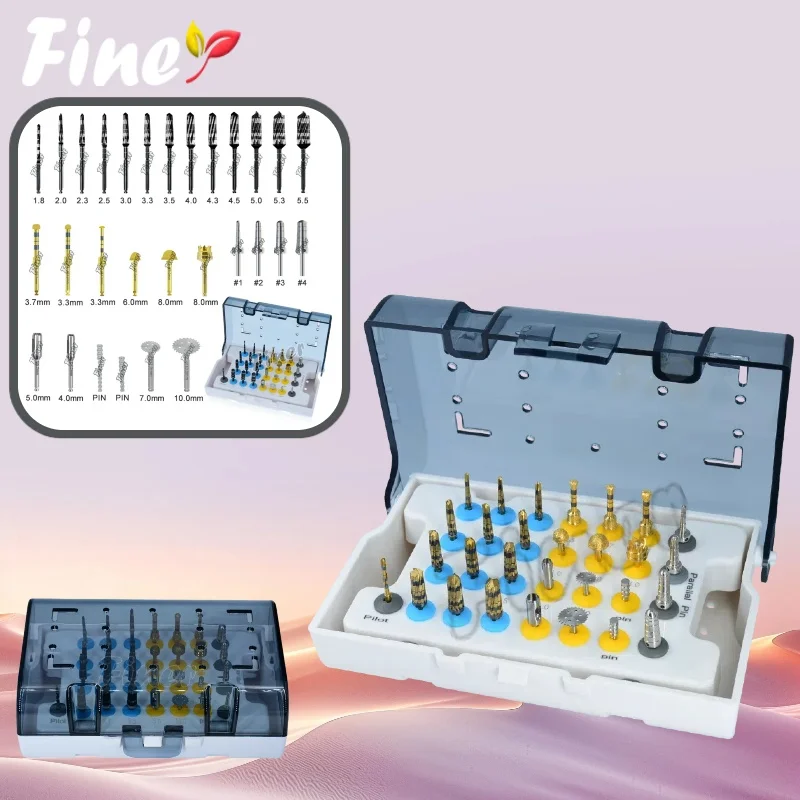 Finer 29pcs Osseodensification Burs Kit Dental Implant Drills with Tissue Punch Bone Saw Disk Membrane Diamond Coated Bur Drills
Finer 29pcs Osseodensification Burs Kit Dental Implant Drills with Tissue Punch Bone Saw Disk Membrane Diamond Coated Bur Drills
