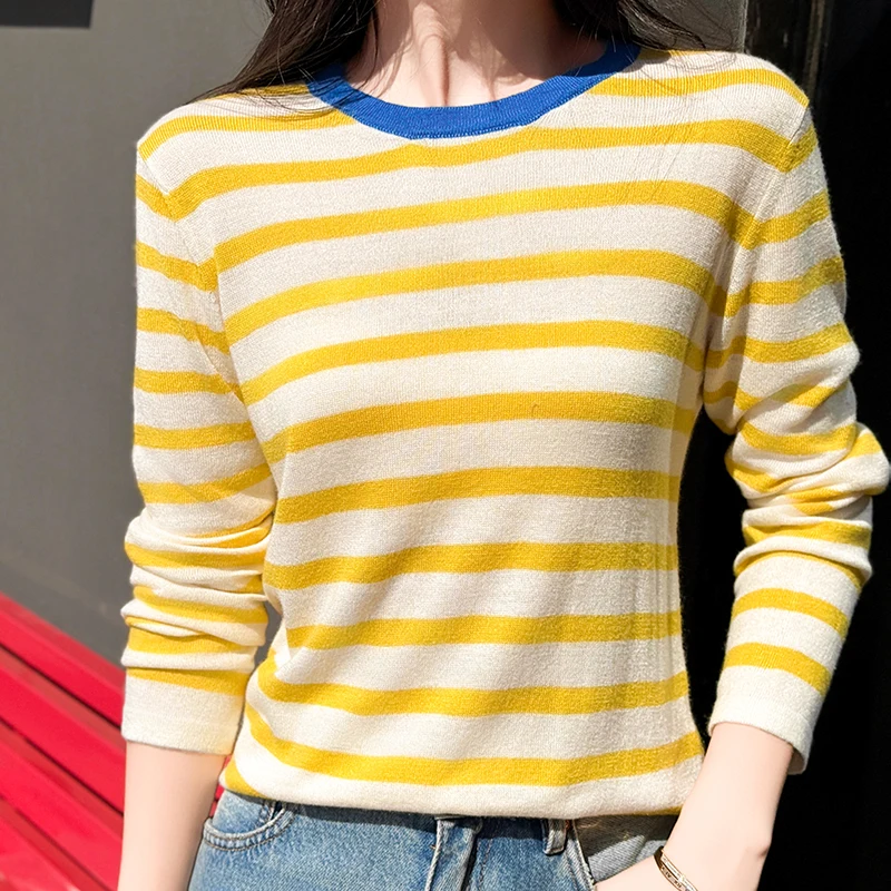 2025 Classic Stripe Style Pullover Women's knitting Pure Australian Wool Sweater O-Neck Long sleeves High Quality Loose tops
2025 Classic Stripe Style Pullover Women's knitting Pure Australian Wool Sweater O-Neck Long sleeves High Quality Loose tops