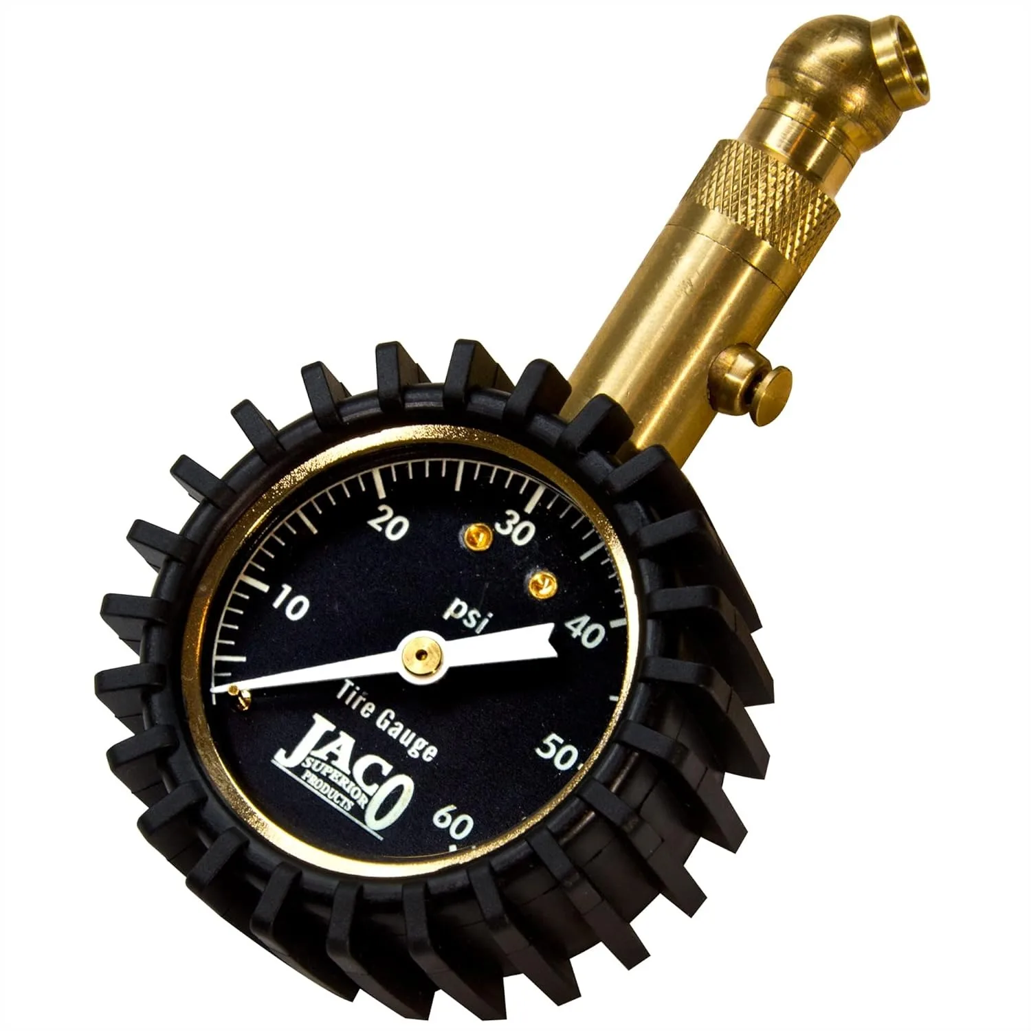 Tire Pressure Gauge 60 PSI with Large 2" Glow Dial, Heavy Duty Brass Stem, Rubberized Guard, Air Bleeder Valve & 360° Swivel
Tire Pressure Gauge 60 PSI with Large 2" Glow Dial, Heavy Duty Brass Stem, Rubberized Guard, Air Bleeder Valve & 360° Swivel