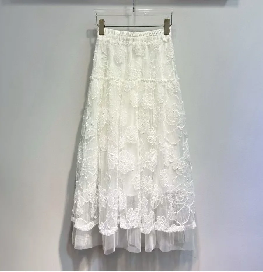 Newest Fashion Long Skirt 2025 Autumn Women Elastic Waist Allover Sexy Tulle Lace Embroidery Flower Patchwork Long Maxi Skirts
Newest Fashion Long Skirt 2025 Autumn Women Elastic Waist Allover Sexy Tulle Lace Embroidery Flower Patchwork Long Maxi Skirts