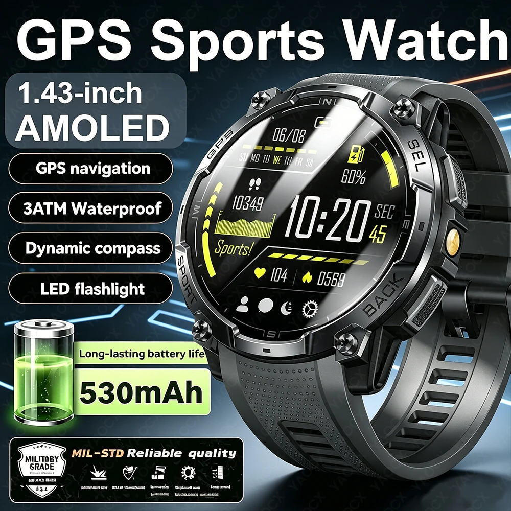 2026 New GPS Offline Map Smart Watch 1.43" AMOLED Outdoor 3ATM Waterproof Swim Compass 100+ Sport Fitness Tracker Smartwatches
2026 New GPS Offline Map Smart Watch 1.43" AMOLED Outdoor 3ATM Waterproof Swim Compass 100+ Sport Fitness Tracker Smartwatches