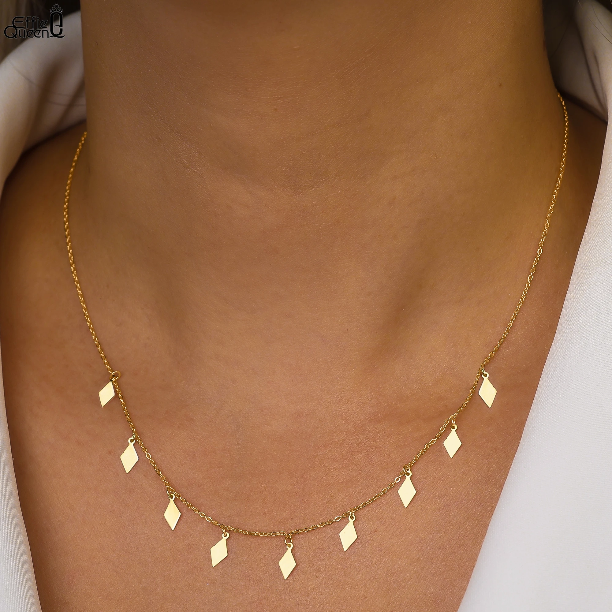 EFFIE QUEEN, трендовое ожерелье 2025, серебряные цепочки 925 пробы, золото 14 карат, колье-чокер в форме ромба для женщин, ювелирные изделия на шею, прекрасный подарок BQN25 
EFFIE QUEEN, трендовое ожерелье 2025, серебряные цепочки 925 пробы, золото 14 карат, колье-чокер в форме ромба для женщин, ювелирные изделия на шею, прекрасный подарок BQN25