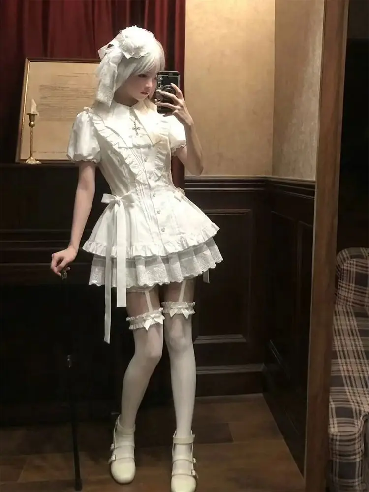 Sweet Lolita 2-piece Set Women Bowknot Puff Sleeve Ruffle Lace Trim High Waist Cross Princess Kawaii Japanese Chic Daily Clothes
Sweet Lolita 2-piece Set Women Bowknot Puff Sleeve Ruffle Lace Trim High Waist Cross Princess Kawaii Japanese Chic Daily Clothes