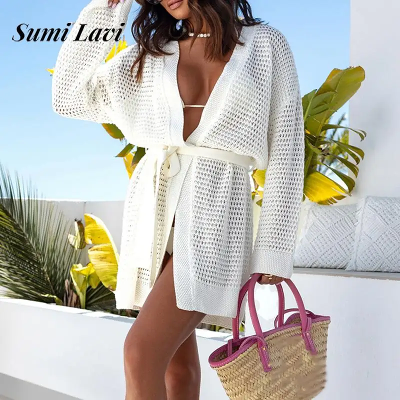 Women Fashion Lace-up Hollow Knitted Outwears Casual Long Sleeves Loose Sunscreen Coats Elegant V-neck Solid Cover Up Cardigans
Women Fashion Lace-up Hollow Knitted Outwears Casual Long Sleeves Loose Sunscreen Coats Elegant V-neck Solid Cover Up Cardigans