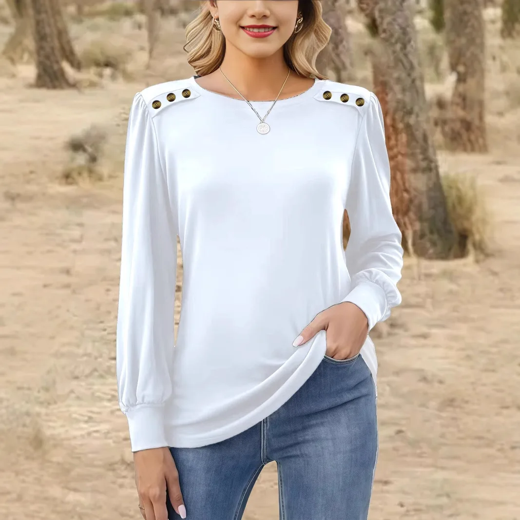 2025 Autumn Women T Shirt Fashion Elegant Solid Color Button Loose Plus Size Tee Tops Casual Pullover Long Sleeve White T Shirts
2025 Autumn Women T Shirt Fashion Elegant Solid Color Button Loose Plus Size Tee Tops Casual Pullover Long Sleeve White T Shirts