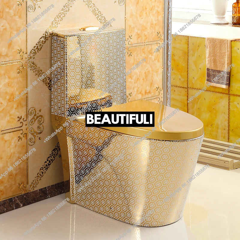 European-style golden toilet super swirl siphon silent deodorant toilet, household bathroom creative toilet
European-style golden toilet super swirl siphon silent deodorant toilet, household bathroom creative toilet