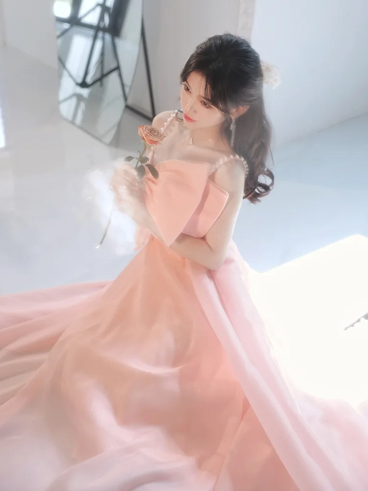 Sweet Beaded Pink Evening Dress Princess Pink Simple Bow Birthday Party Gown Floor-Length A-line Bride Engagement Dresses
Sweet Beaded Pink Evening Dress Princess Pink Simple Bow Birthday Party Gown Floor-Length A-line Bride Engagement Dresses