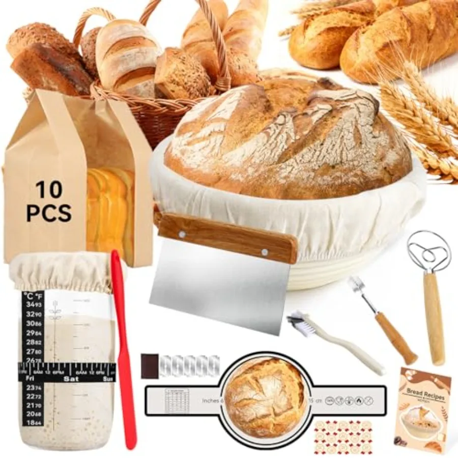 Sourdough Starter Kit19PCS Banneton Bread Proofing Basket with Glass Sourdough Starter Jar Sourdough Bread Baking Supplies 9''
Sourdough Starter Kit19PCS Banneton Bread Proofing Basket with Glass Sourdough Starter Jar Sourdough Bread Baking Supplies 9''