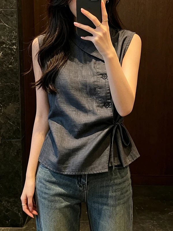 Slimming Effect Thin Design Simple Style Sleeveless Shirt Women's Fashion Summer New Arrival Korean Style round Neck Bu...
Slimming Effect Thin Design Simple Style Sleeveless Shirt Women's Fashion Summer New Arrival Korean Style round Neck Bu...