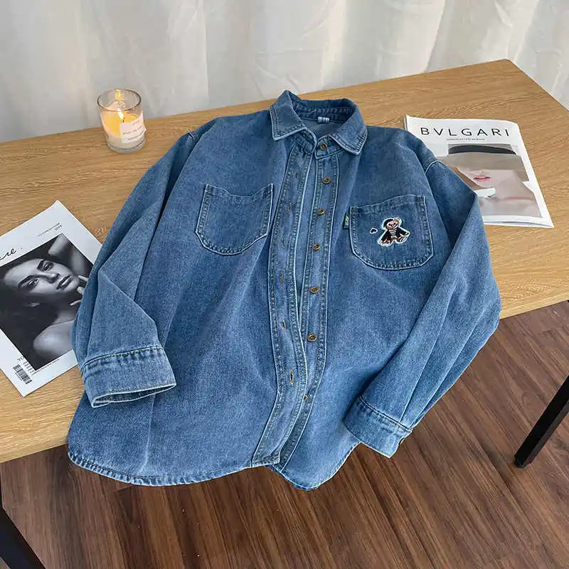 Spring Autumn New Women's Denim Jacket Loose Casual Polo Collar Plus Size Shirt All Match Daily Long Sleeved Tops
Spring Autumn New Women's Denim Jacket Loose Casual Polo Collar Plus Size Shirt All Match Daily Long Sleeved Tops