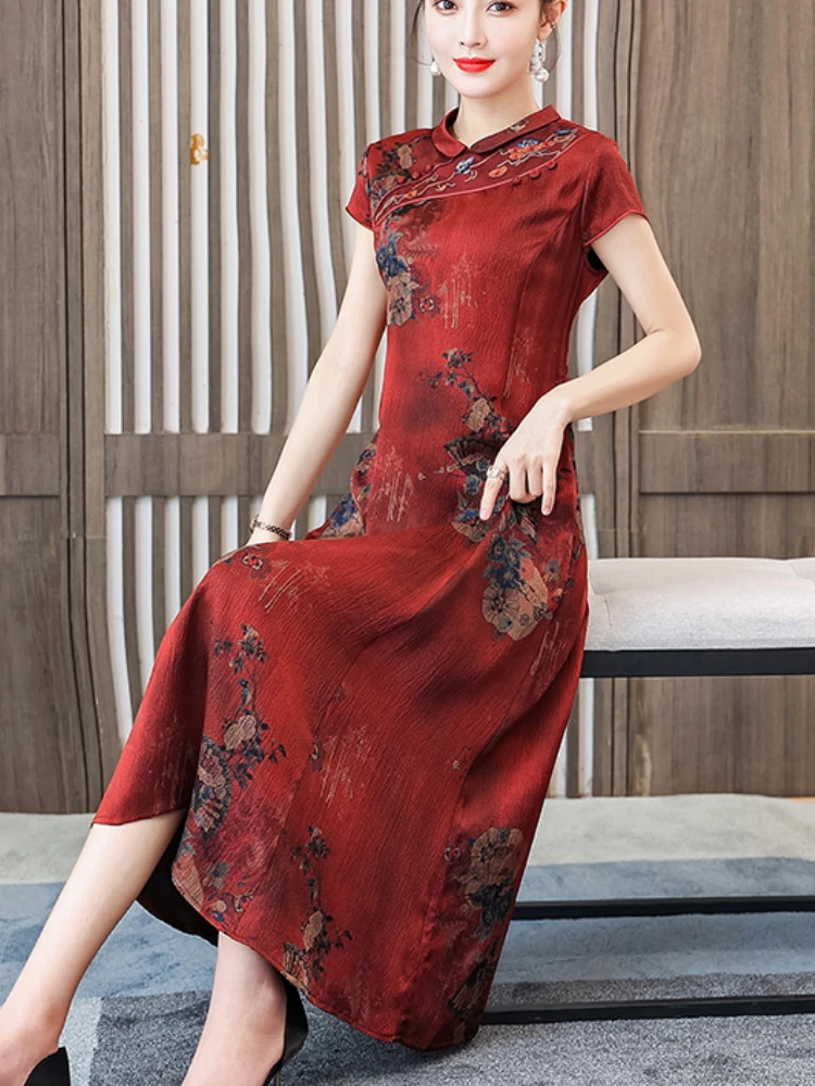 2023 Korean Vintage Dress Women Red Floral Silk Elegant Midi Dress Summer New Short Sleeve Party Dress
2023 Korean Vintage Dress Women Red Floral Silk Elegant Midi Dress Summer New Short Sleeve Party Dress