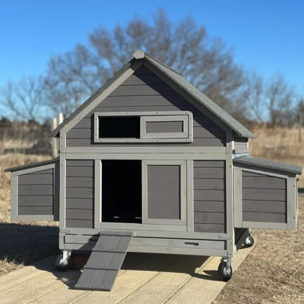 Large Chicken Coop on Wheels Mobile Wooden Hen House Weatherproof Duck Poultry Cage 67.3" L for 6-8 Chickens with 6 Nesting Box
Large Chicken Coop on Wheels Mobile Wooden Hen House Weatherproof Duck Poultry Cage 67.3" L for 6-8 Chickens with 6 Nesting Box