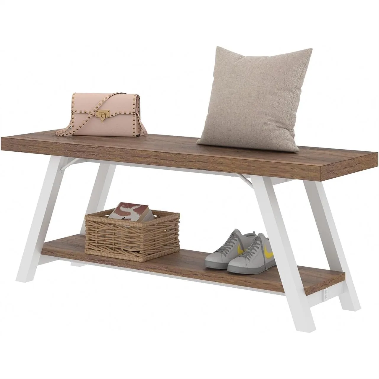 Rustic Entryway Bench with Storage, Farmhouse Wood Shoe Bench for Hallway Foyer, Industrial Metal Frame, White Rustic Oak 47
Rustic Entryway Bench with Storage, Farmhouse Wood Shoe Bench for Hallway Foyer, Industrial Metal Frame, White Rustic Oak 47