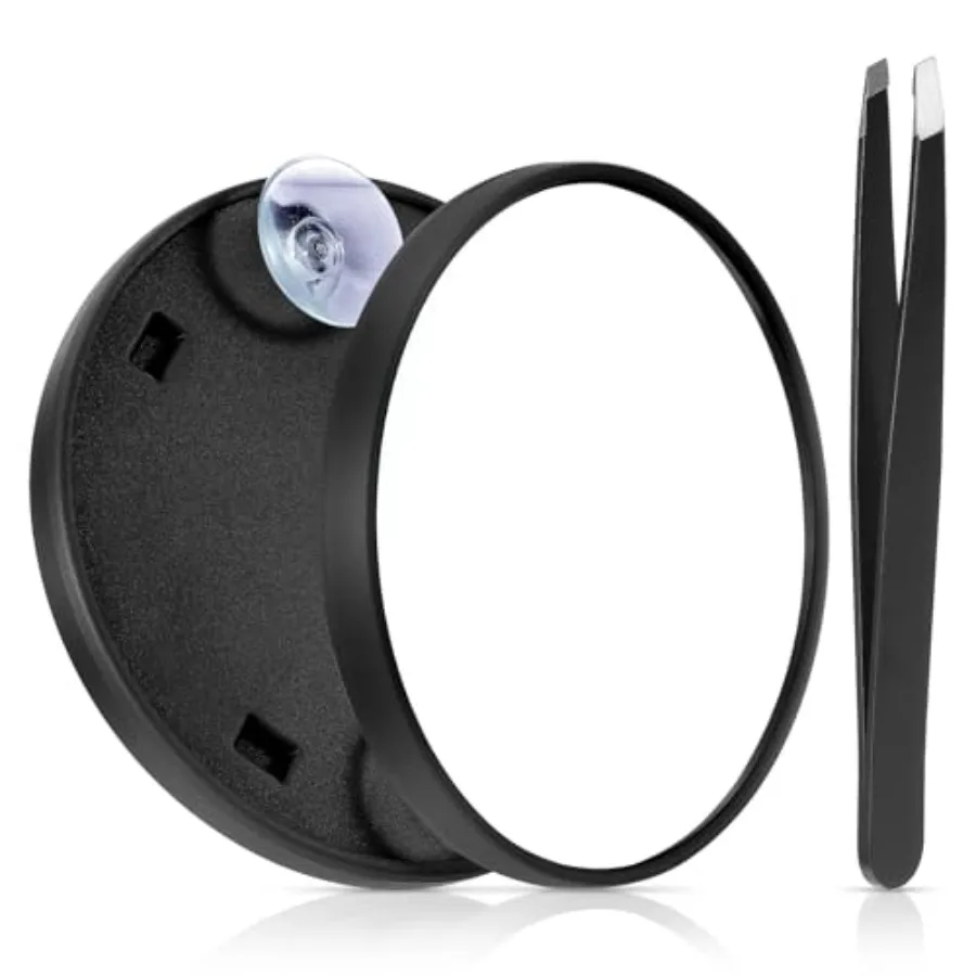 5X Compact Travel Magnifying Mirror with 2 Suction Cups, 3.6'' Handheld Pocket Mirror with Tweezer Black
5X Compact Travel Magnifying Mirror with 2 Suction Cups, 3.6'' Handheld Pocket Mirror with Tweezer Black