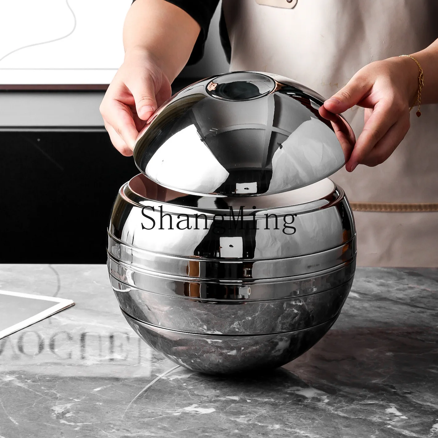 XH 304 stainless steel spherical set, seven-piece set of bowls and plates, art spherical ornament, bright bowl, double-layer
XH 304 stainless steel spherical set, seven-piece set of bowls and plates, art spherical ornament, bright bowl, double-layer