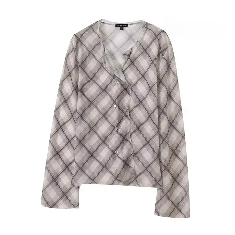 TRAFZR Monochrome Checkered Blouse - Button-Front Loose Fit Chiffon Top for Spring Layering Basics
TRAFZR Monochrome Checkered Blouse - Button-Front Loose Fit Chiffon Top for Spring Layering Basics