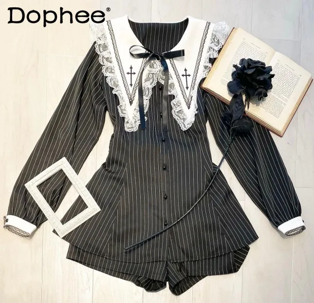 Cross Embroidered Striped Shirt Shorts Suit Mine Japanese God Style Mid-Length Short Sleeve Blouse Casual Shorts Set for Girls
Cross Embroidered Striped Shirt Shorts Suit Mine Japanese God Style Mid-Length Short Sleeve Blouse Casual Shorts Set for Girls